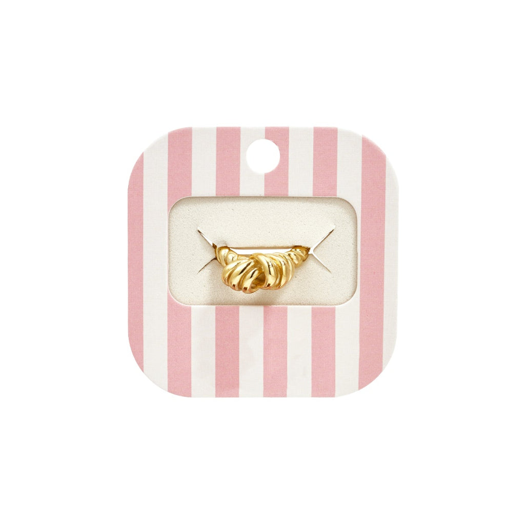 Goudkleurige statement ring met knoop- en streepdetails