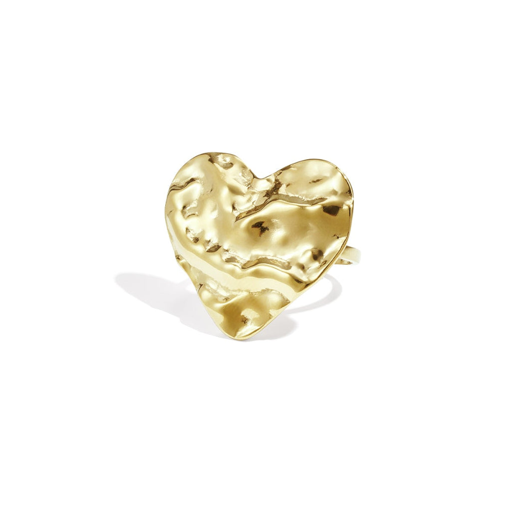 Goudkleurige statement ring met hartmotief