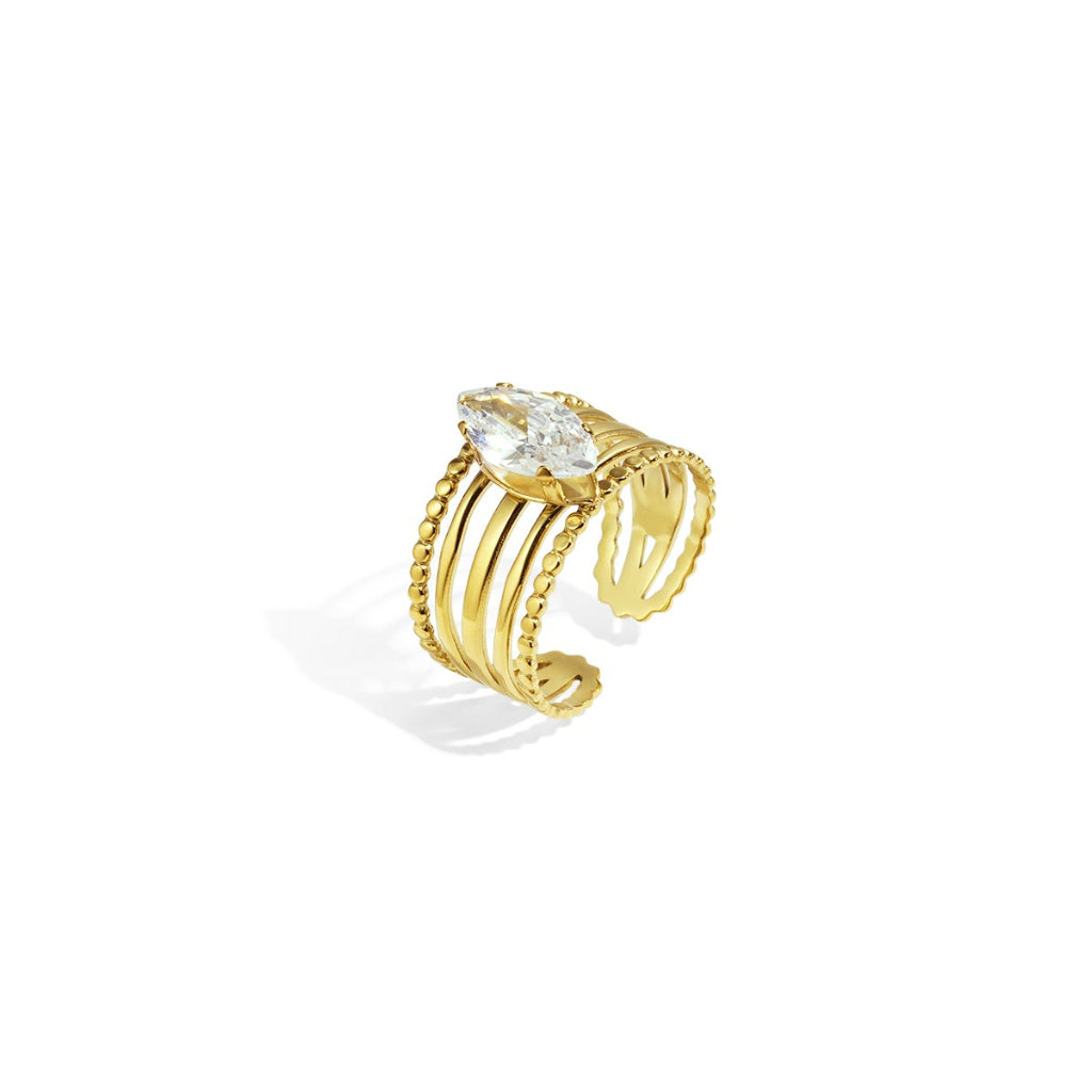 Goudkleurige statement ring met zirkoon