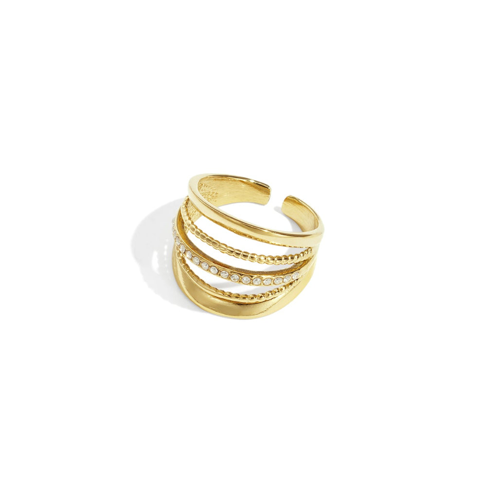 Statement ring met lijnenpatroon en strass