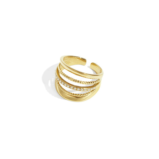 Statement ring met lijnenpatroon en strass