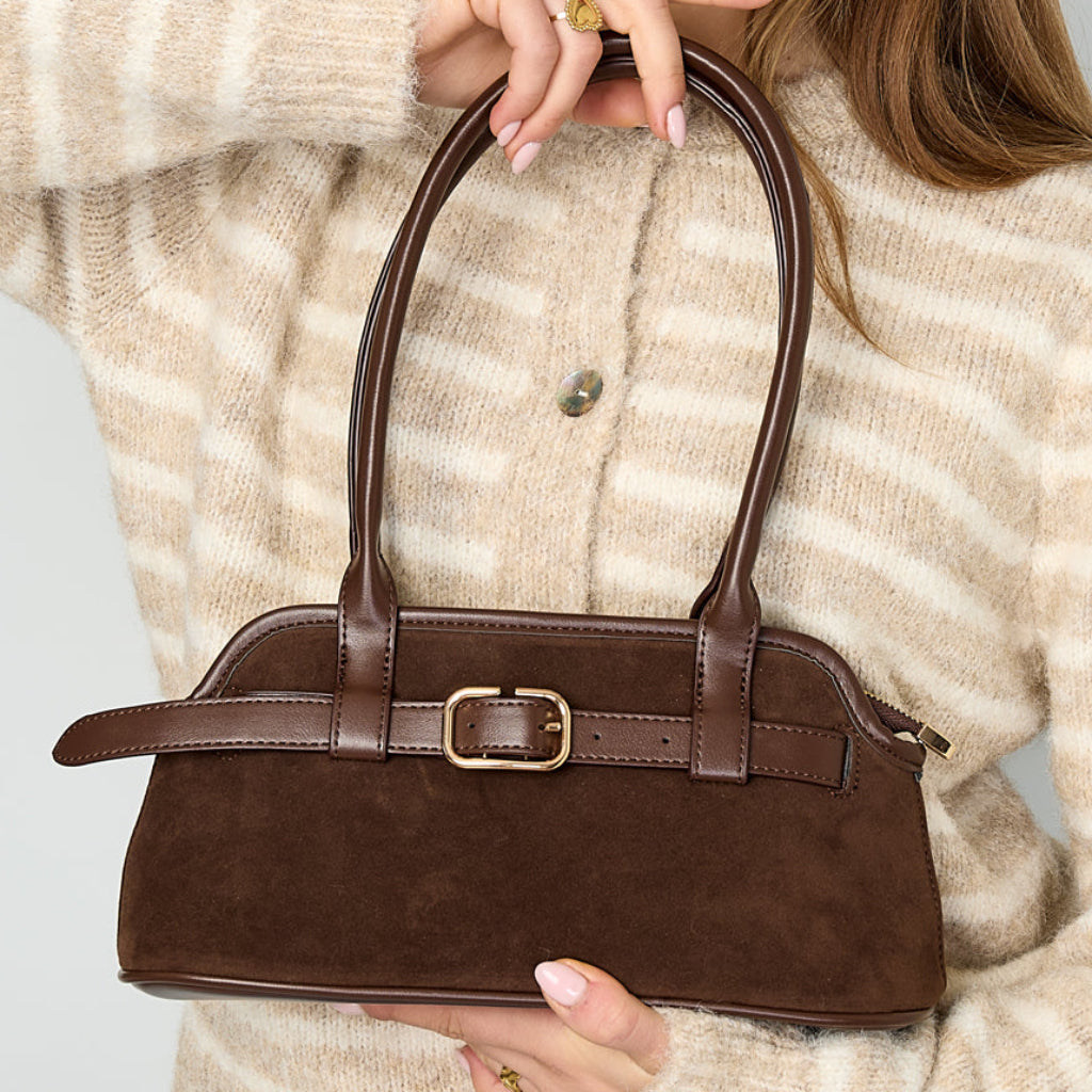 Suède handtas in effen kleur