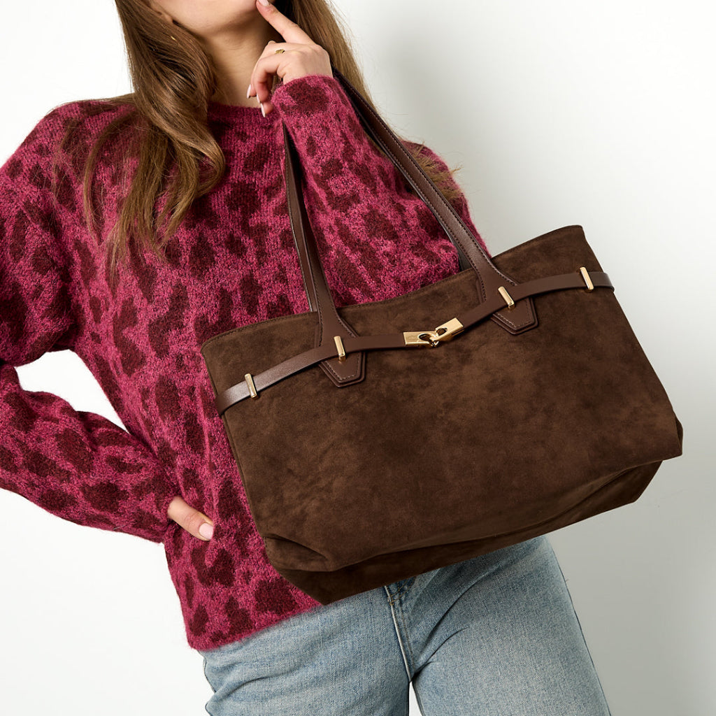 Suéde tote bag in effen kleur