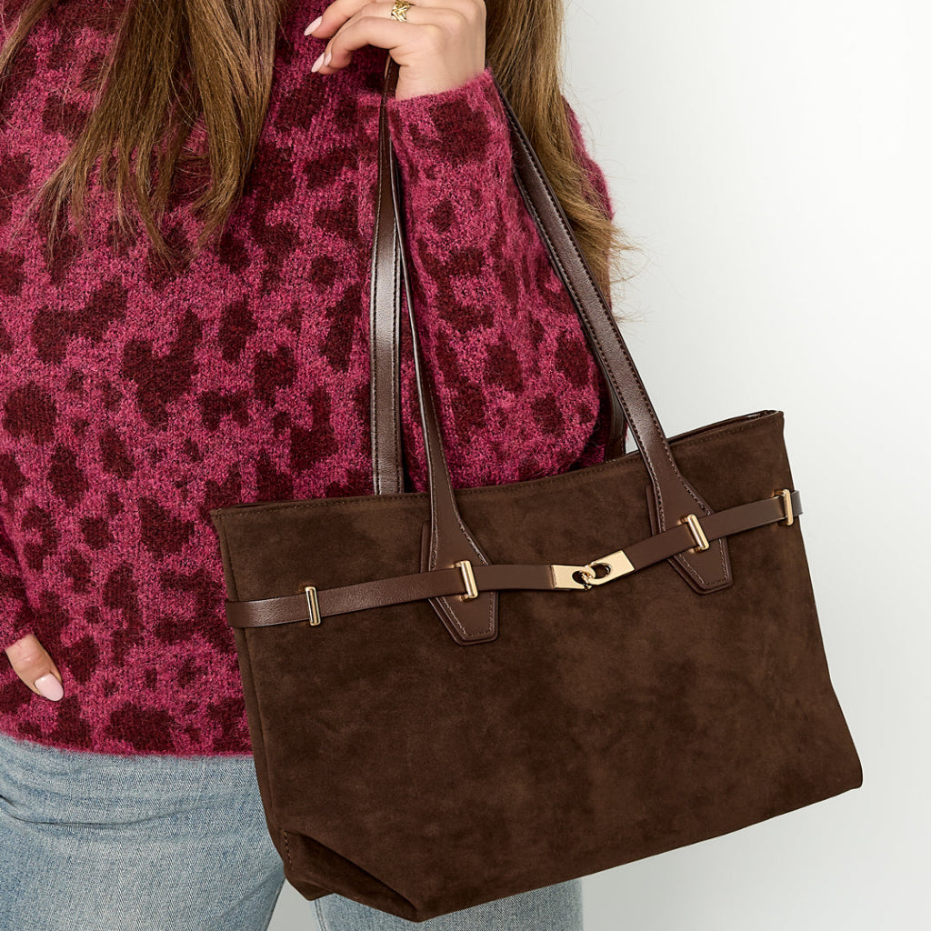 Suéde tote bag in effen kleur